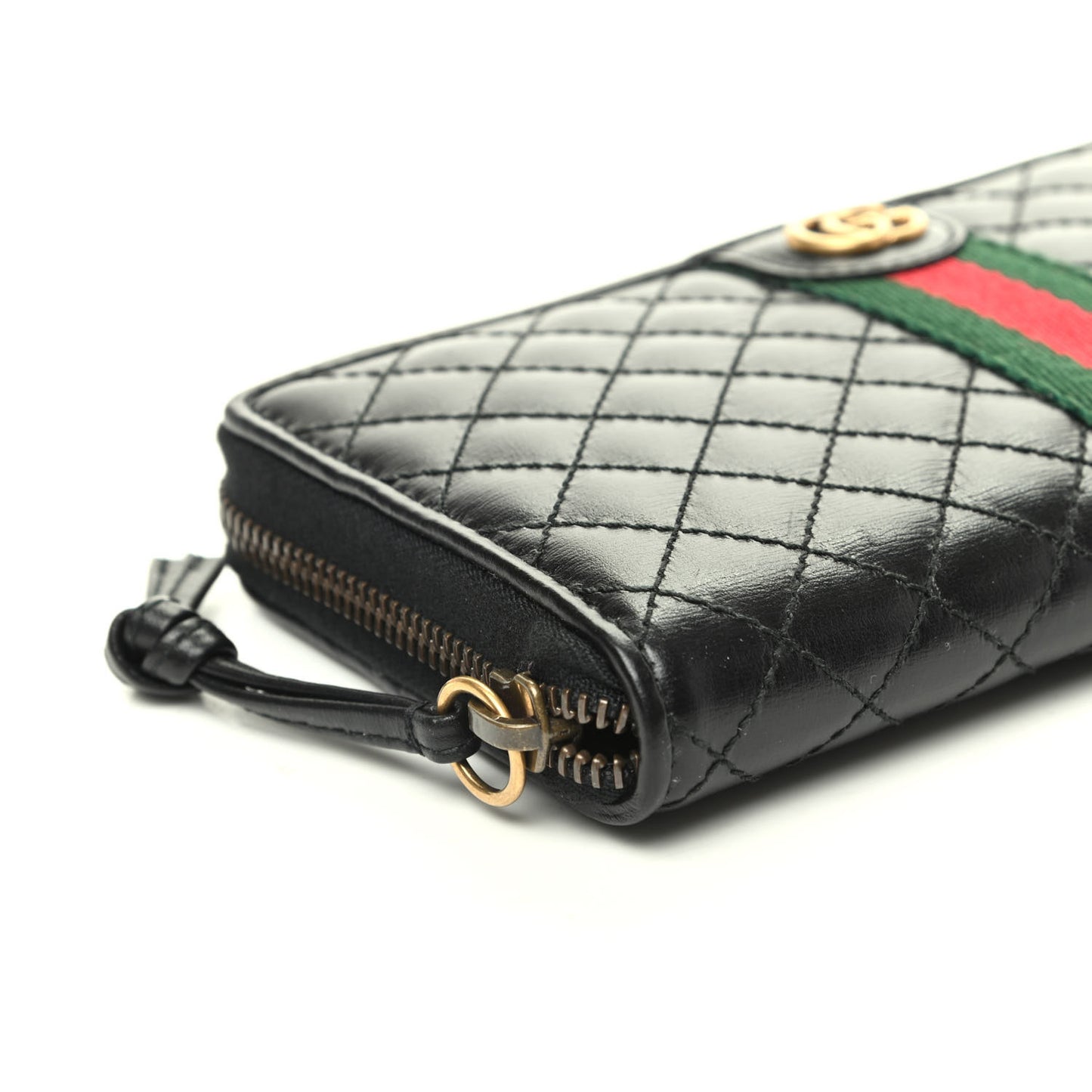 Calfskin Web Trapuntata GG Zip Around Wallet Black