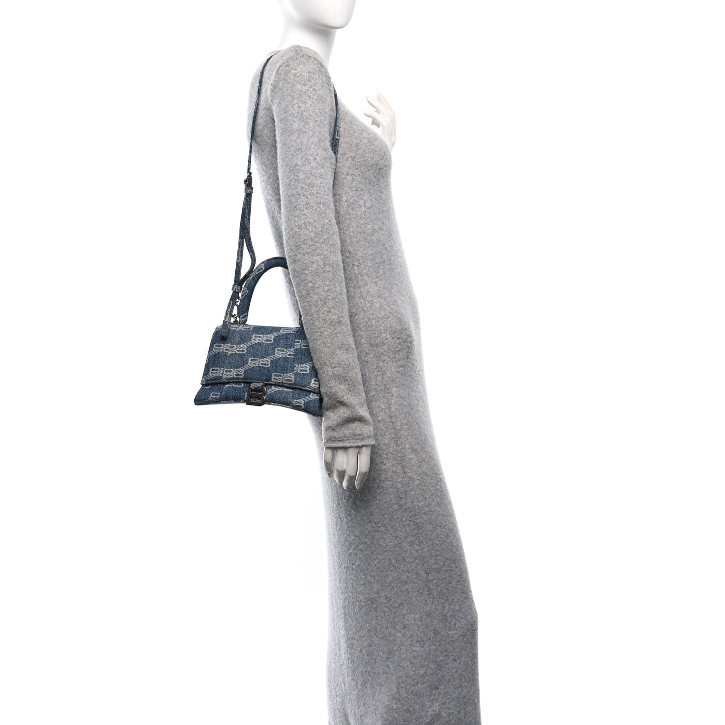 Denim BB Monogram Small Hourglass Top Handle Bag Blue