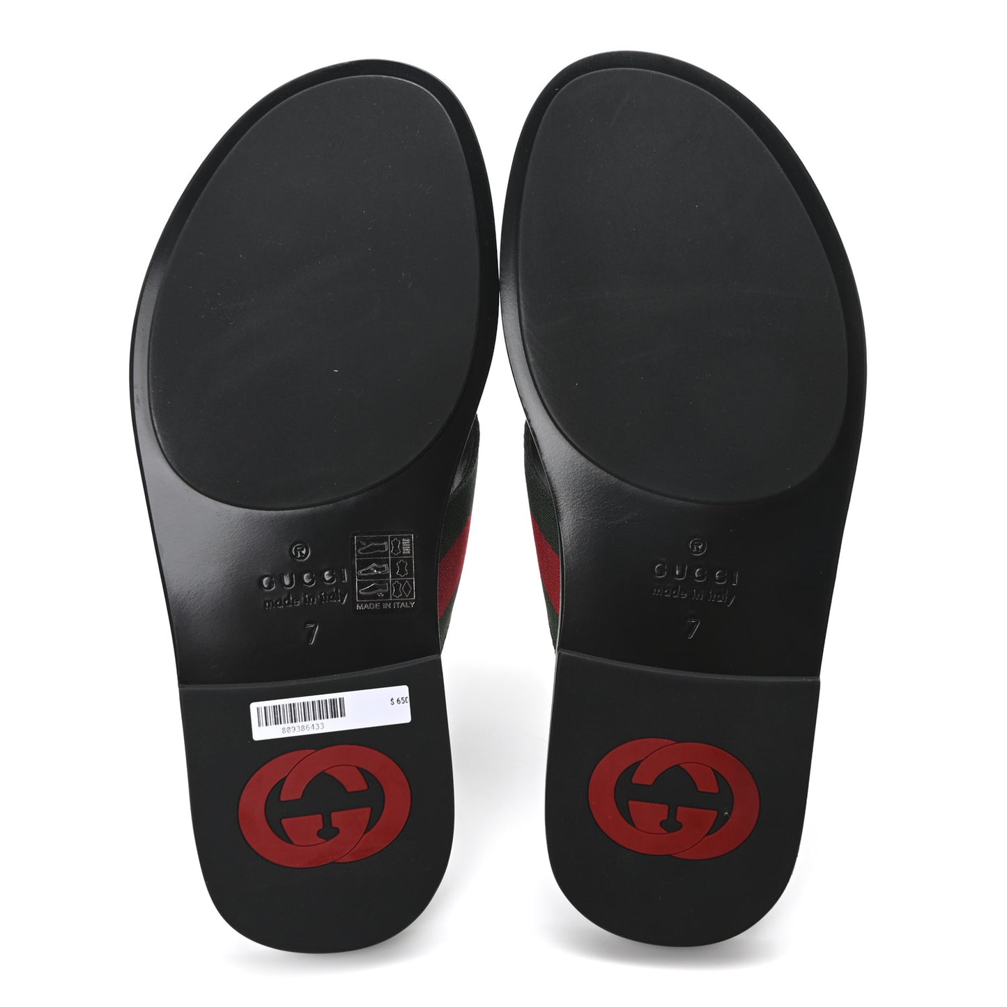 Nylon Calfskin Web Mens GG Thong Sandals 7 Green Red Black