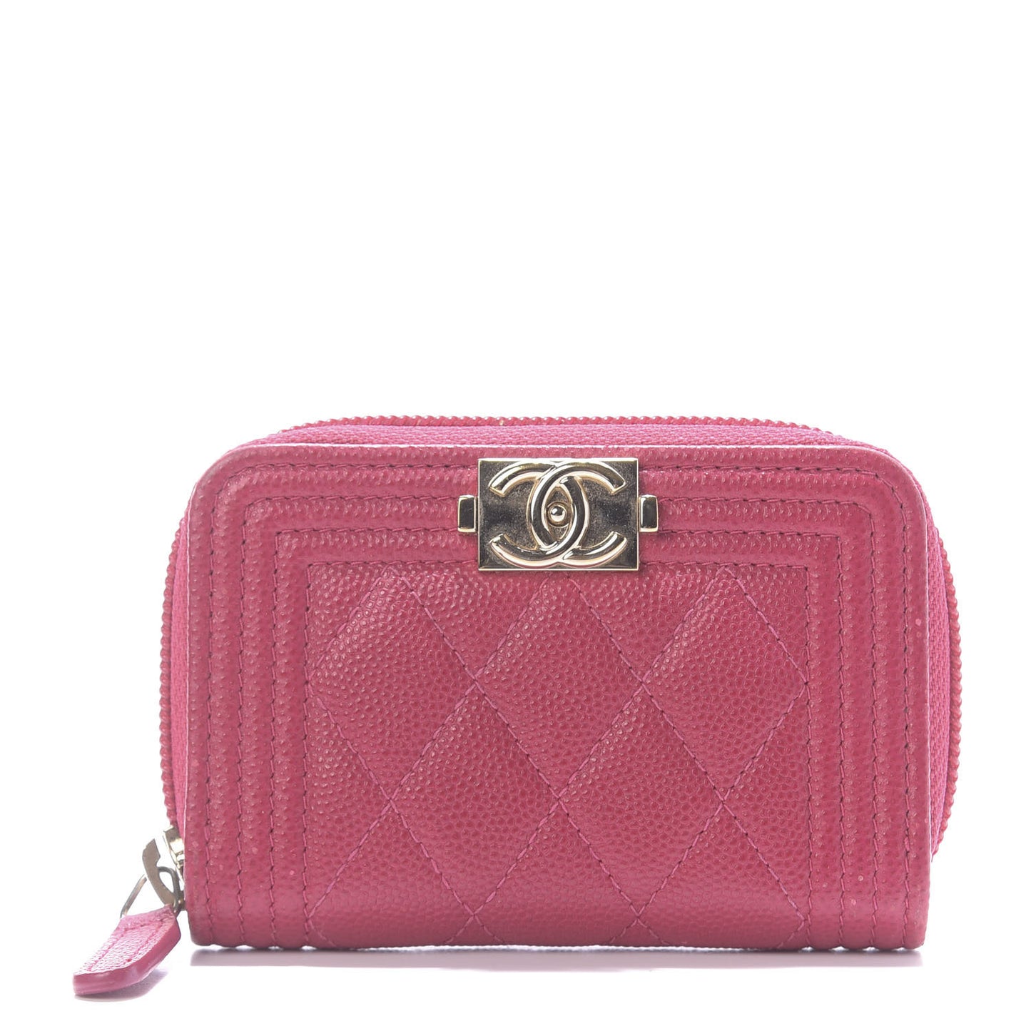 Caviar Quilted Boy Zip Around Coin Purse Wallet Dark Pink