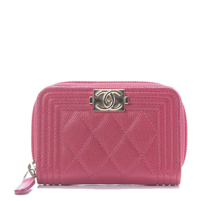 Chanel Caviar Quilted Boy Zip Around Coin Purse Wallet Dark Pink 1 of 11
