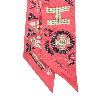 Hermes Silk Kelly En Perles Twilly Rose Vert Black 2 of 3