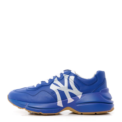Gucci X MLB Calfskin NY Yankees Mens Rhyton Sneakers 8 Electric Blue 1 of 14