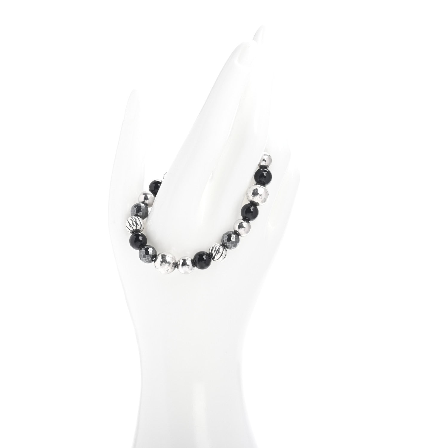 David Yurman Sterling Silver Black Onyx Hematite 8mm Elements Bead Bracelet 2 of 4