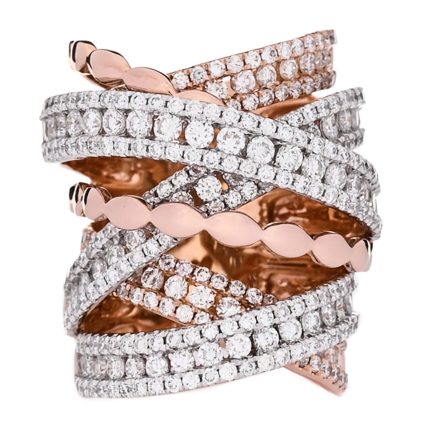 Parker & West by FASHIONPHILE 18K Rose White Gold Diamond 4.90ctw Elongated Crossover Ring 54 7 1 of 5