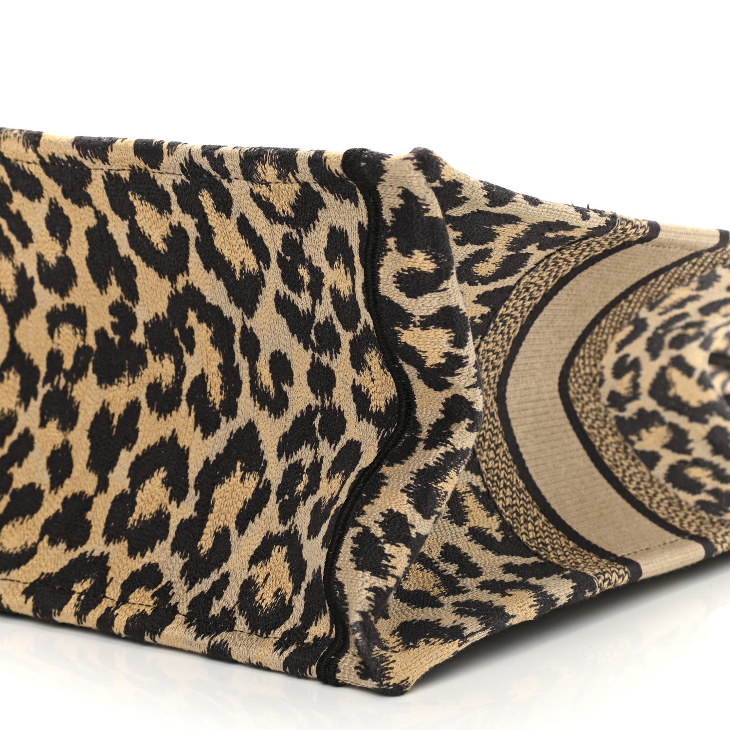 Christian Dior Canvas Mizza Embroidered Medium Leopard Book Tote Beige 10 of 12