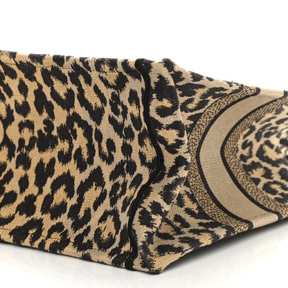 Christian Dior Canvas Mizza Embroidered Medium Leopard Book Tote Beige 10 of 12