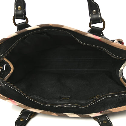 Burberry Grainy Calfskin Nova Check Tote Black 5 of 20