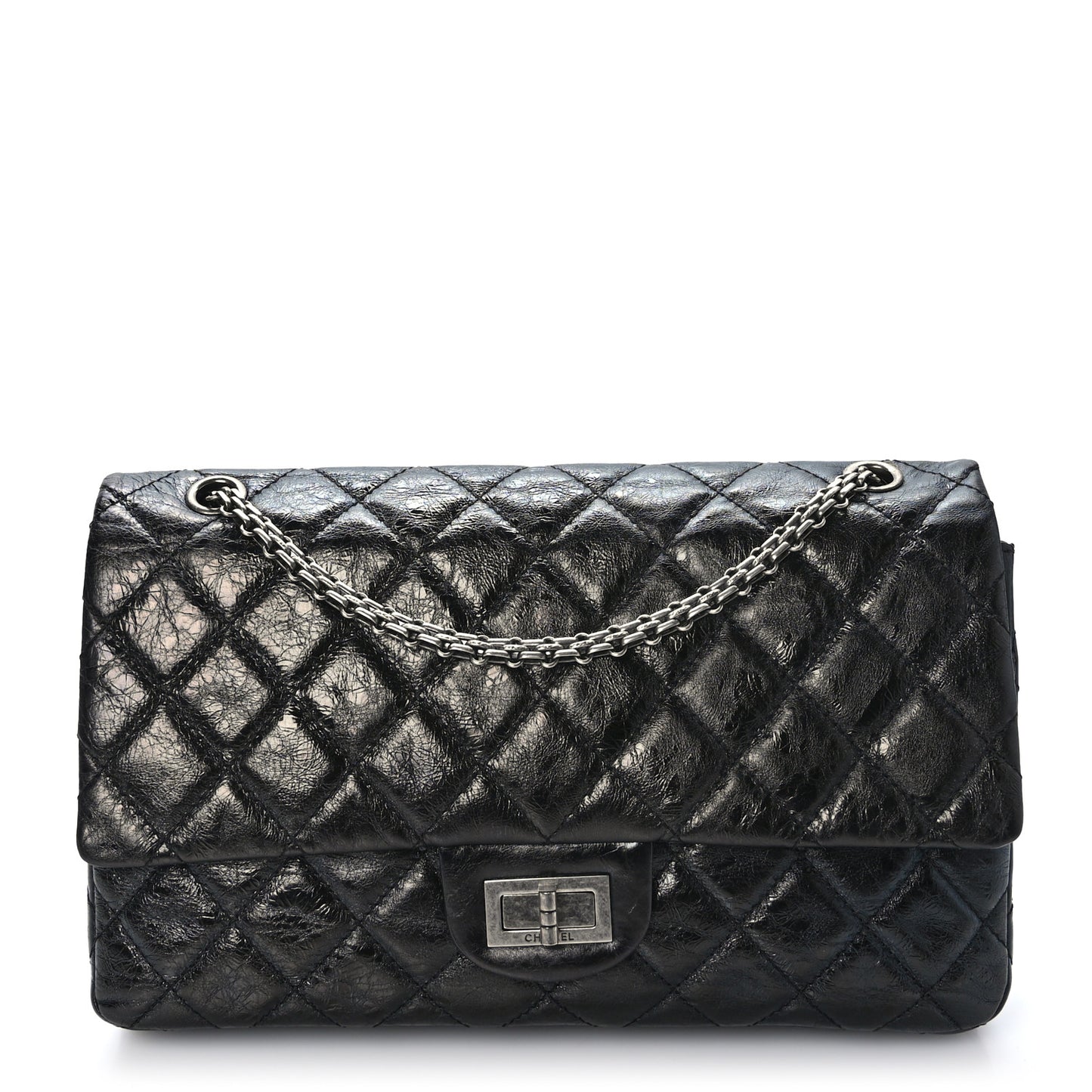 Metallic Aged Calfskin 2.55 Reissue 227 Flap Black