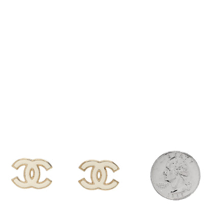 Chanel Enamel CC Earrings Gold White 2 of 5