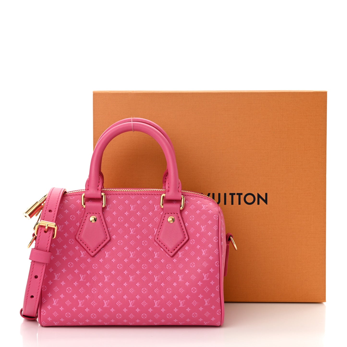 Calfskin Nanogram Embossed Speedy Bandouliere 20 Rose