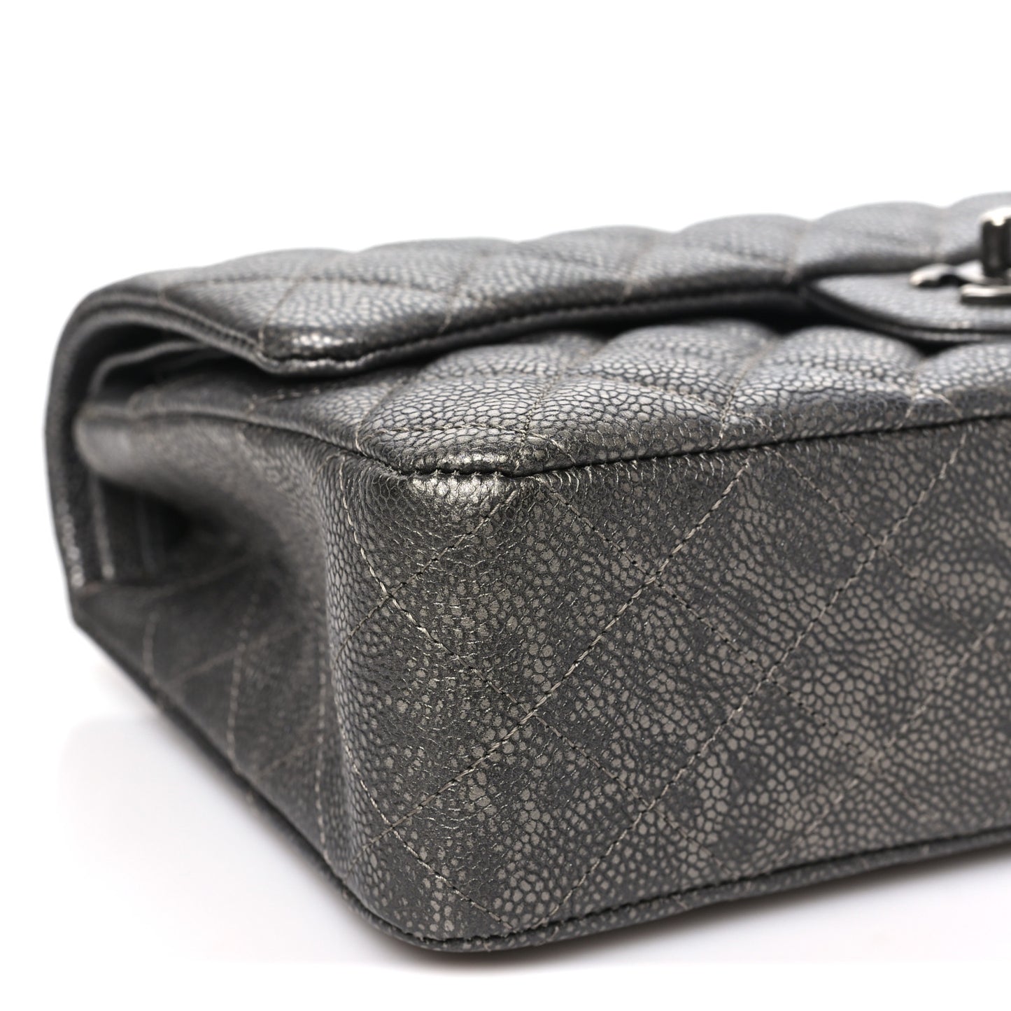 Metallic Caviar Quilted Medium Double Flap Dark Grey