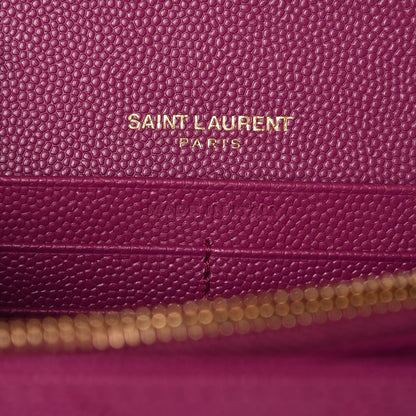 Saint Laurent Grain De Poudre Matelasse Chevron Monogram Chain Wallet Dark Grape 7 of 9