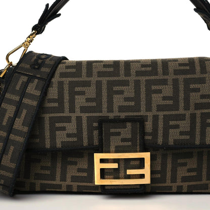 Fendi Fabric Jacquard FF 1974 Medium Baguette Tobacco Moro Black 6 of 10