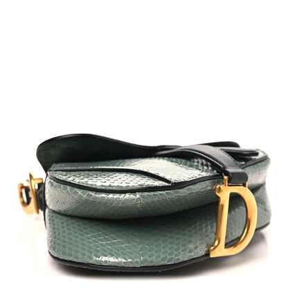 Christian Dior Beaded Calfskin Snakeskin Mini Saddle Bag Green 4 of 10