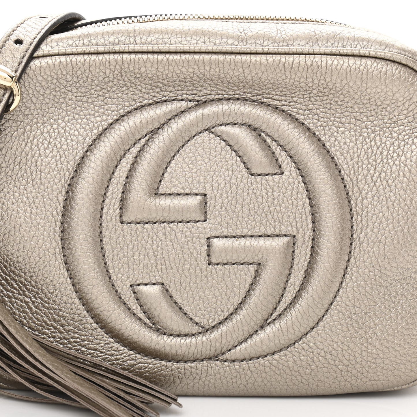 Metallic Pebbled Calfskin Small Soho Disco Bag Golden Beige