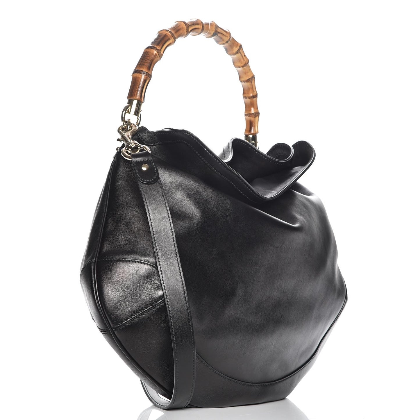 Calfskin Peggy Bamboo Top Handle Hobo Black