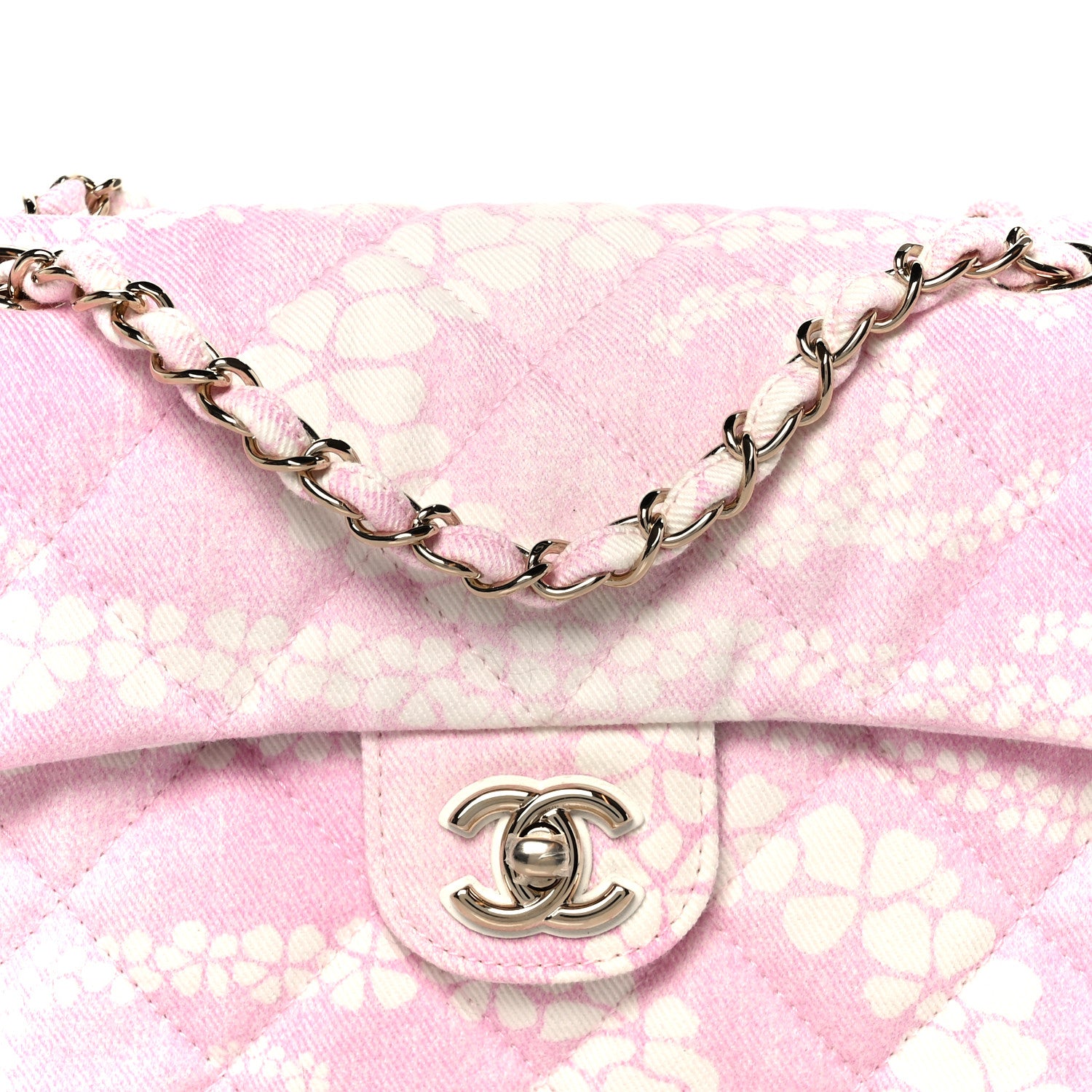 Chanel Printed Denim Quilted Flap Bag Pink White 1814896