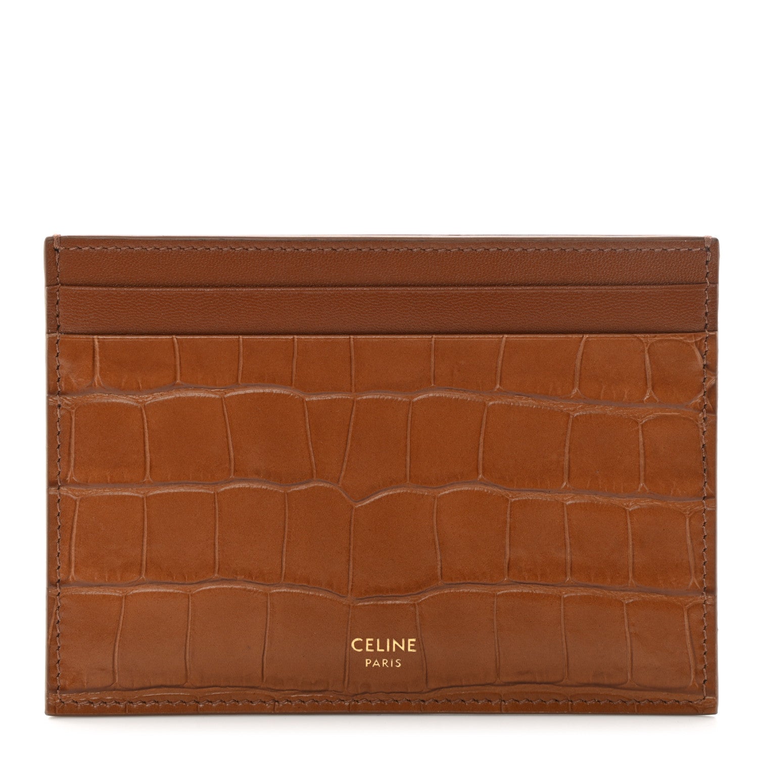 Celine Calfskin Crocodile Embossed Card Holder Tan 1 of 7