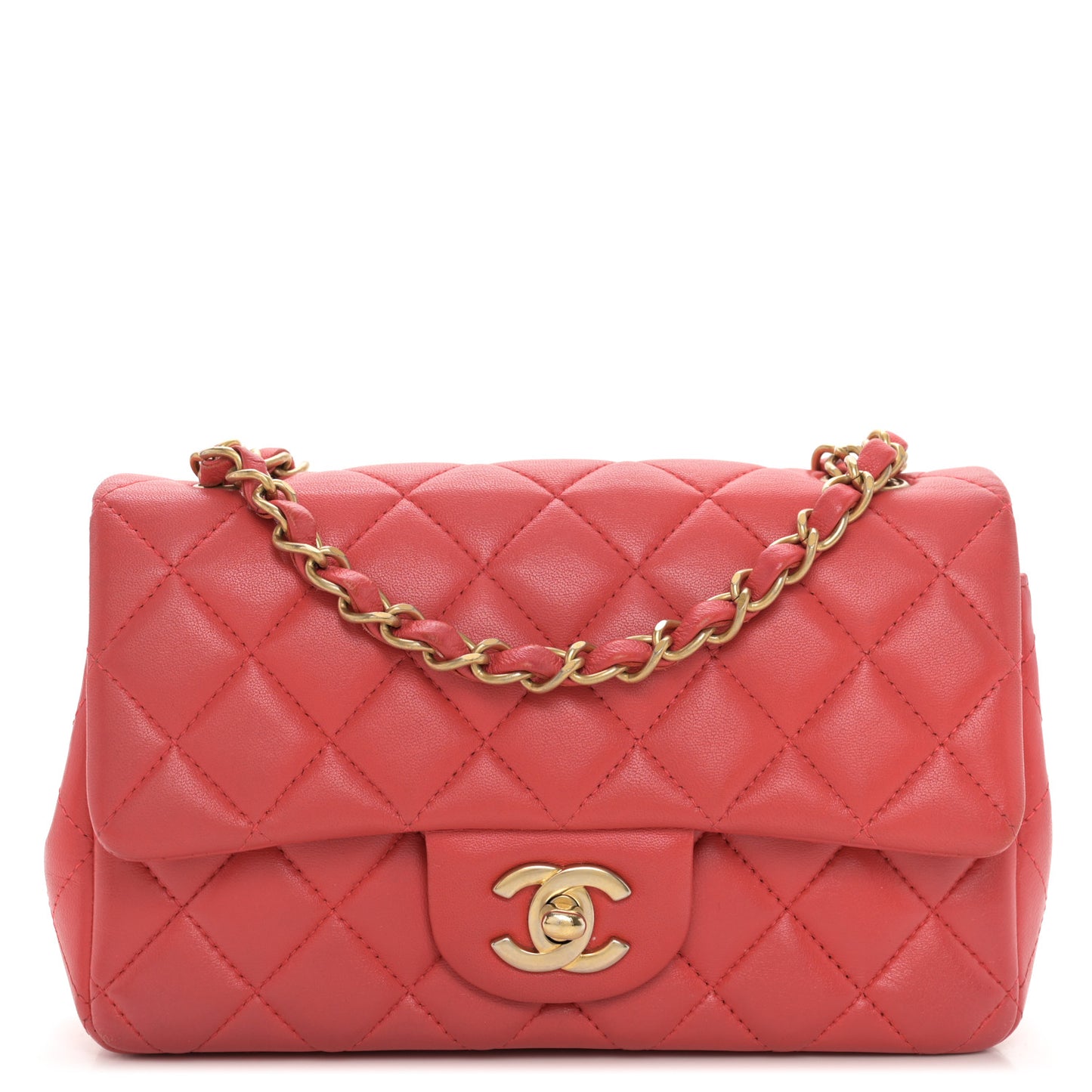 Lambskin Quilted Mini Rectangular Flap Red