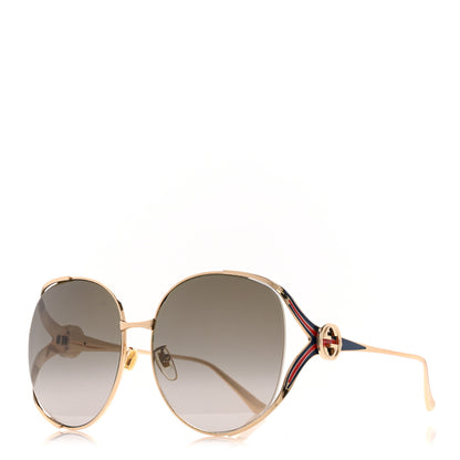 Gucci Metal Oversized Round Frame GG0225S Sunglasses Gold 1 of 7