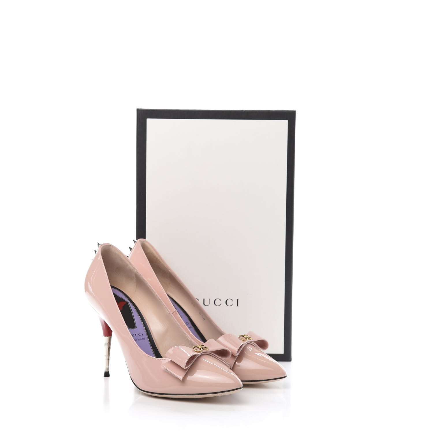 Gucci Patent GG Bow Sadie Spike High Heel Pumps 38 Perfect Pink 11 of 11