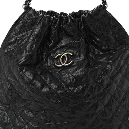 Chanel Distressed Glazed Caviar Quilted Large Elastic Tote Black 8 of 12