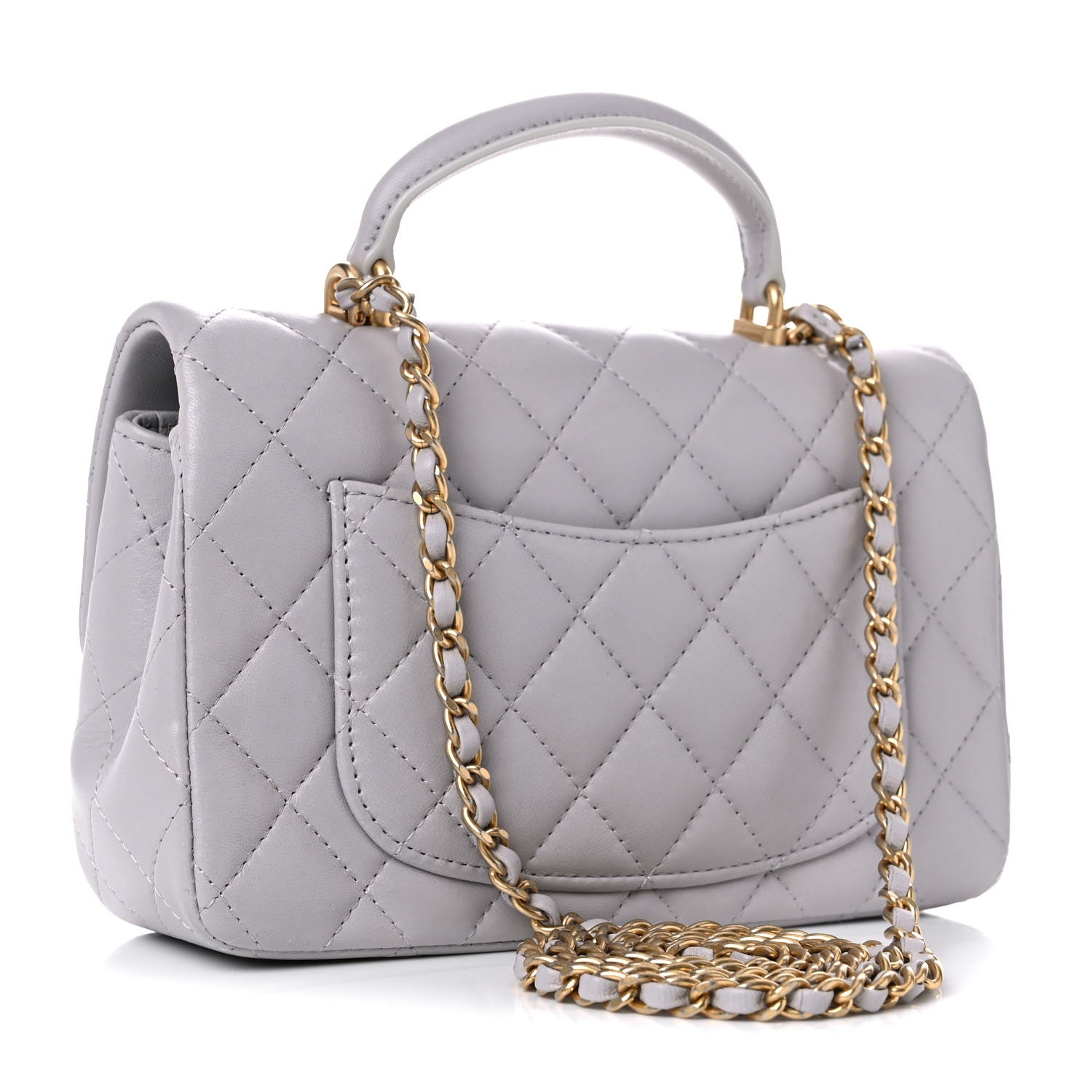 Chanel Lambskin Quilted Mini Top Handle Rectangular Flap Grey 3 of 10