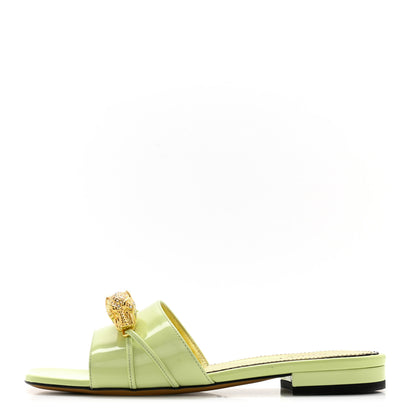 Gucci Patent Crystal Snake Head Block Heel Slide Sandals 35.5 Pistachio Green 1 of 9