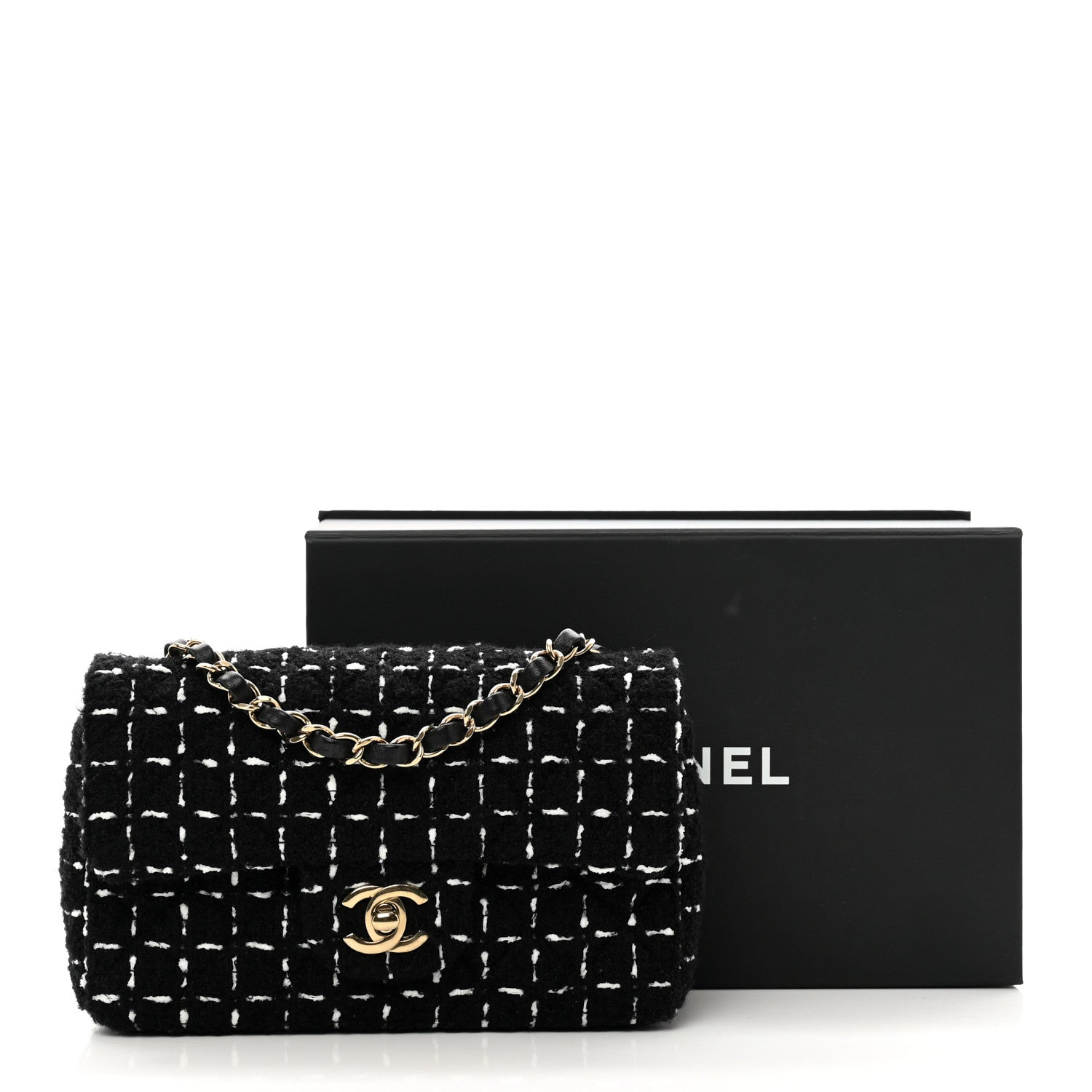 Chanel Wool Tweed Quilted Mini Rectangular Flap Black White 11 of 11