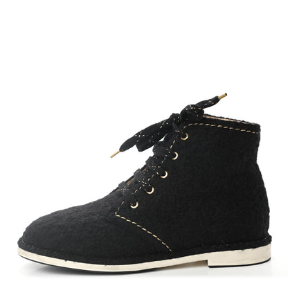 Chanel Tweed Womens Lace Up Short Boots 40 Black 1 of 8