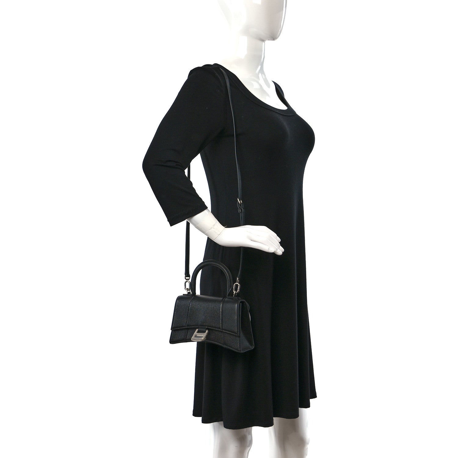 Balenciaga Grained Calfskin Hourglass Top Handle Bag XS Black 2 of 8