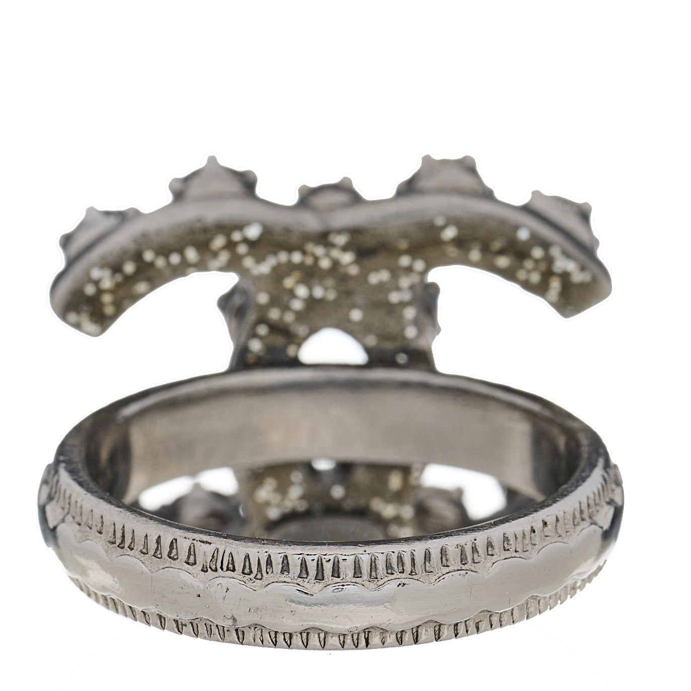 Metal Crystal CC Ring 6.25 Silver