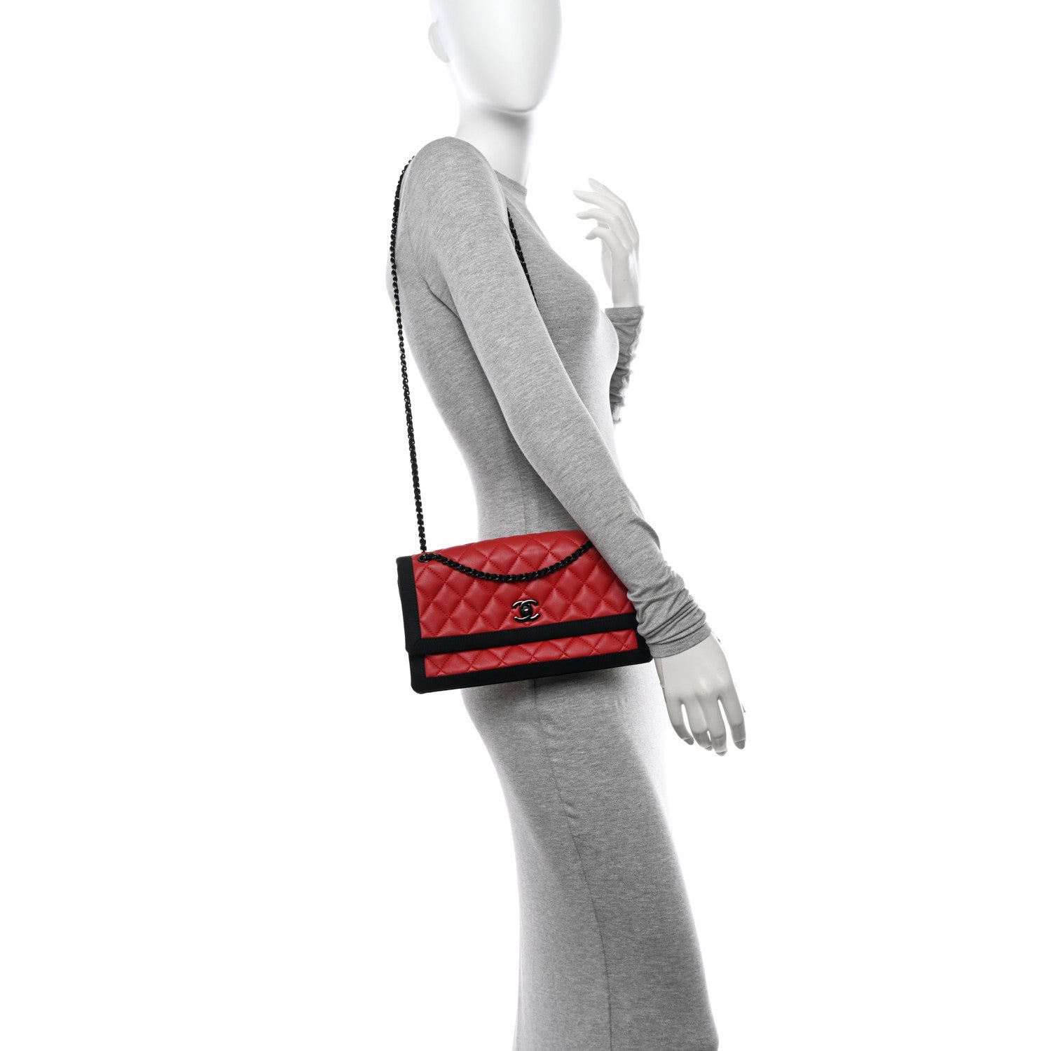 Chanel Lambskin Grosgrain Quilted Flap Red Black 2 of 17