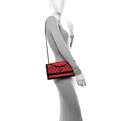 Chanel Lambskin Grosgrain Quilted Flap Red Black 2 of 17