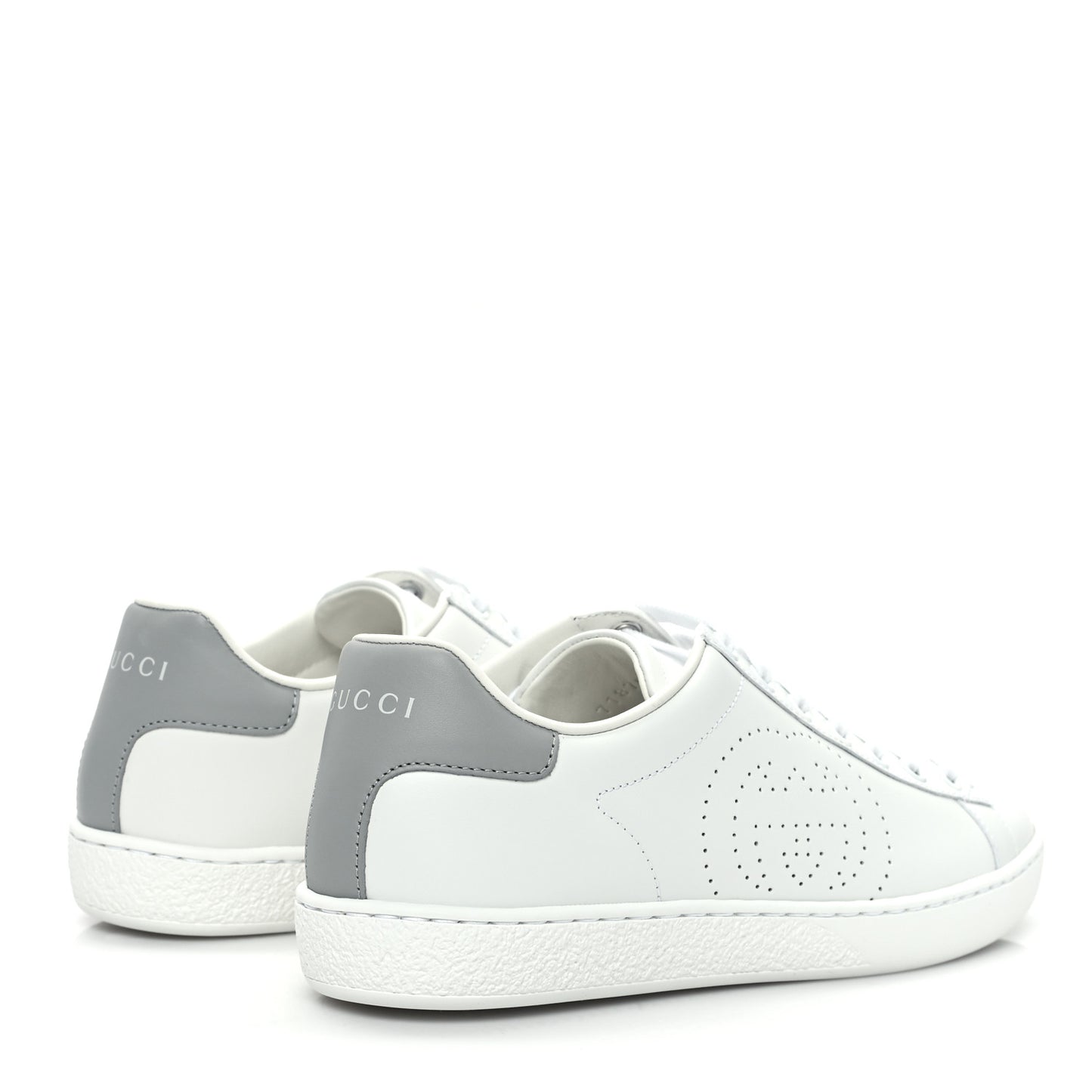 Calfskin Interlocking G Perforated Womens Ace Sneakers 36 White Grey Sky