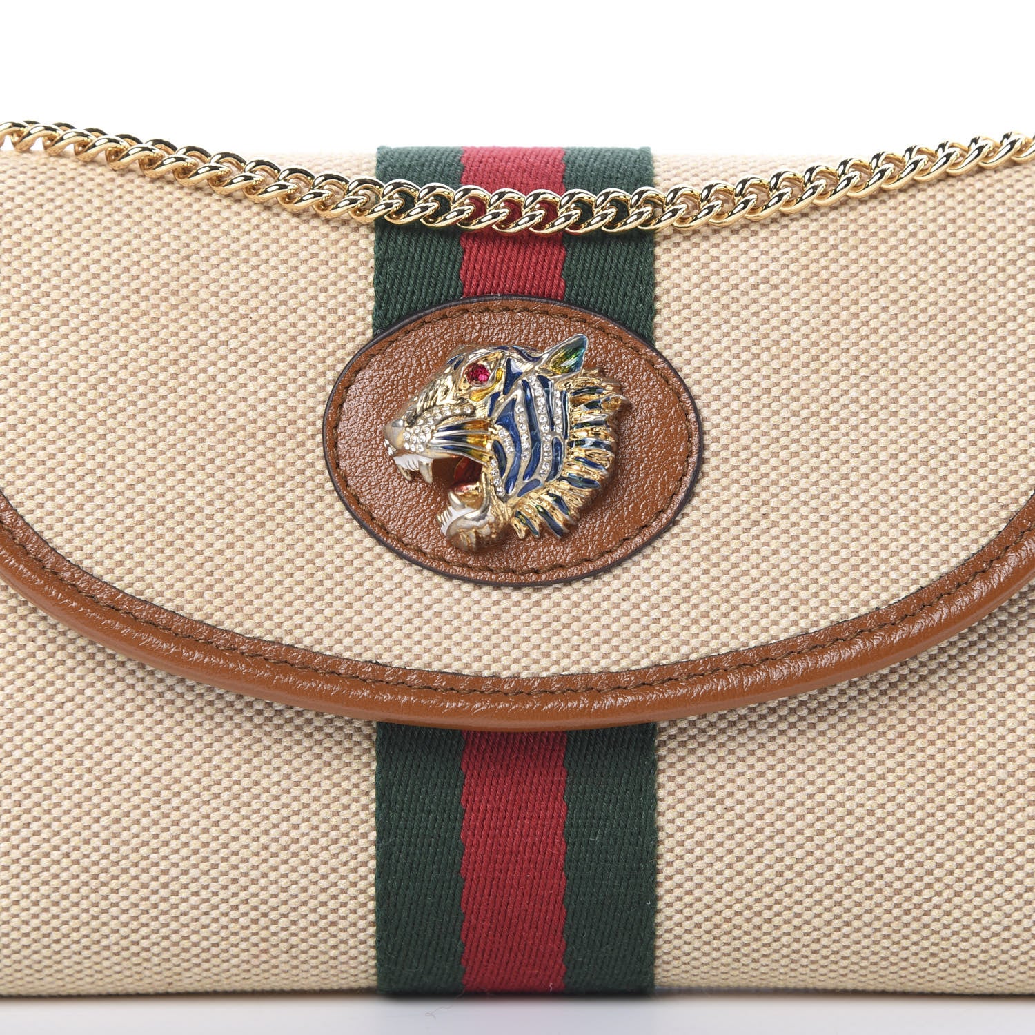 Gucci Vintage Canvas Calfskin Web Mini Rajah Slim Flap Shoulder Bag Sand Light Cuir 7 of 9