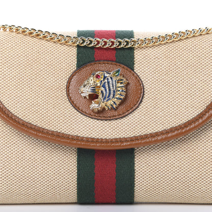 Gucci Vintage Canvas Calfskin Web Mini Rajah Slim Flap Shoulder Bag Sand Light Cuir 7 of 9