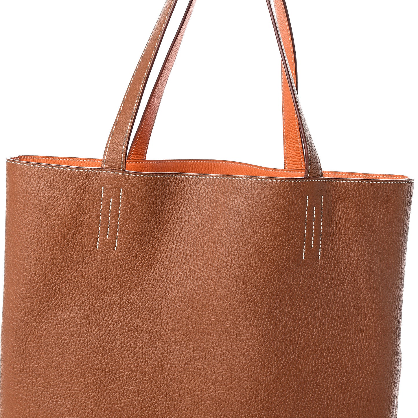 Taurillon Clemence Double Sens 36 Reversible Tote Orange Gold