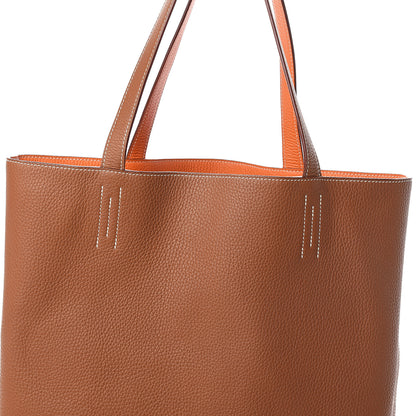 Hermes Taurillon Clemence Double Sens 36 Reversible Tote Orange Gold 6 of 8