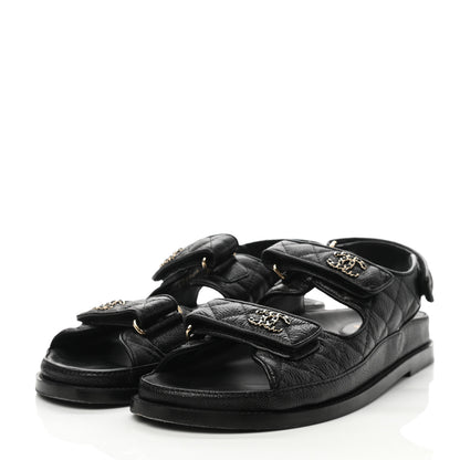 Chanel Grained Calfskin Velcro Dad Sandals 39 Black 3 of 10