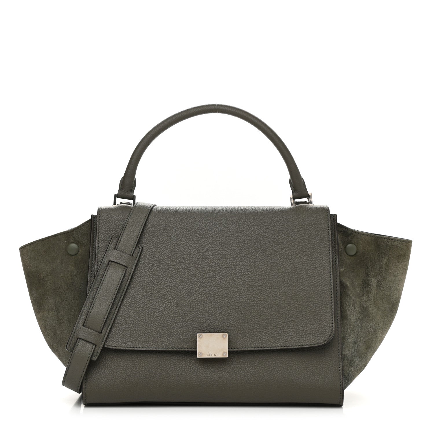 Celine Drummed Calfskin Suede Medium Trapeze Souris 1 of 9