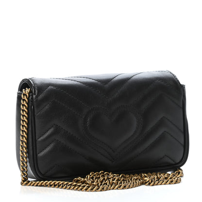 Gucci Calfskin Matelasse Super Mini GG Marmont Shoulder Bag Black 2 of 4