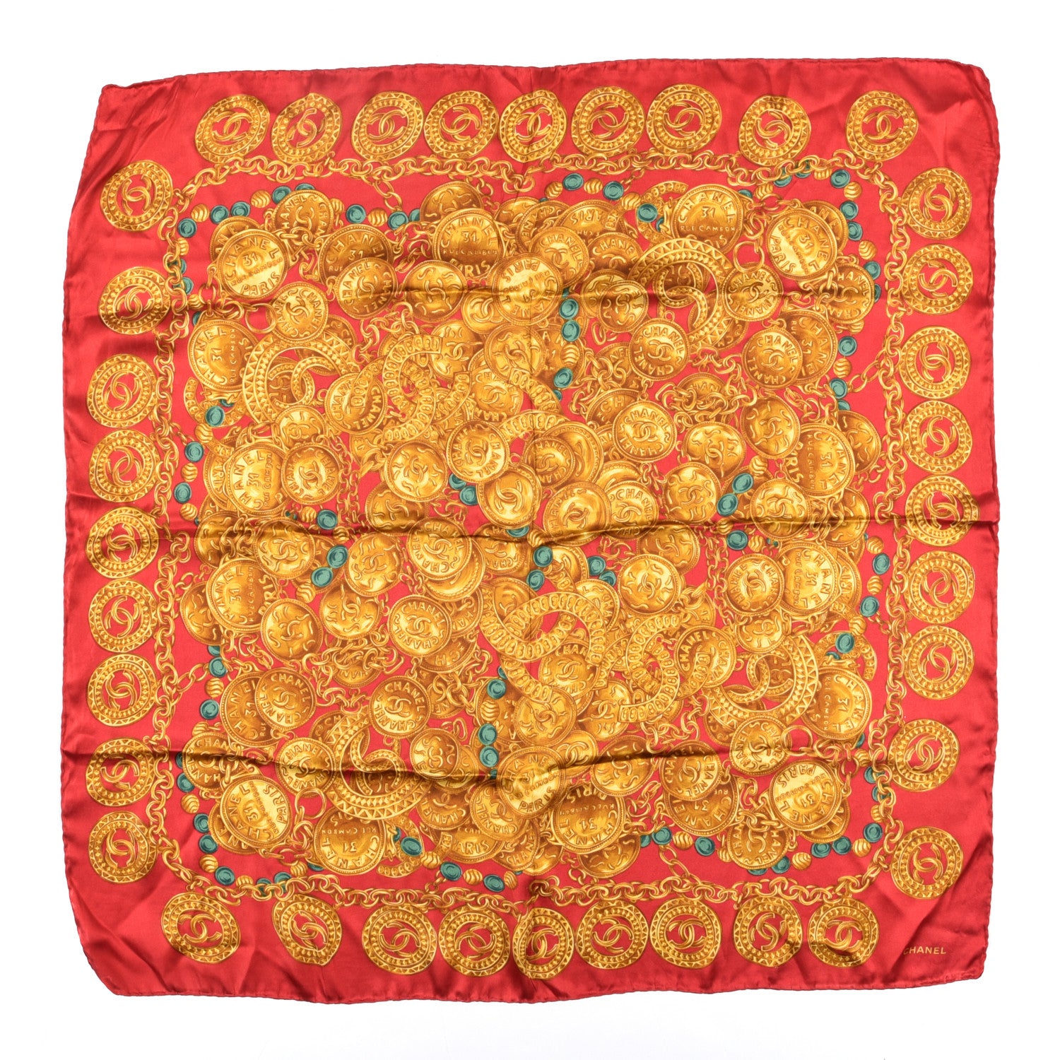 Chanel Printed Silk Medallion Scarf Red 1 of 3