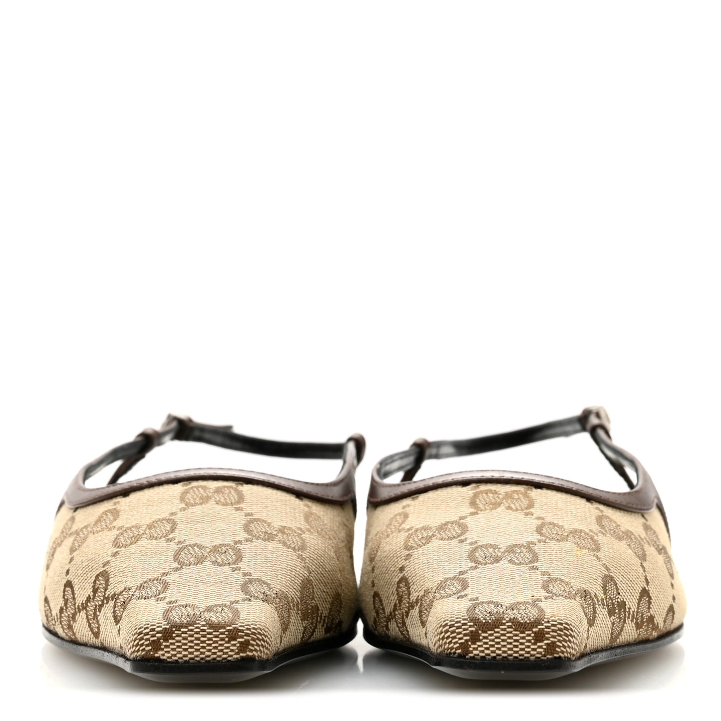 GG Monogram Malaga Kid Square G 35mm Slingback Pumps 39 Beige Ebony New Acero
