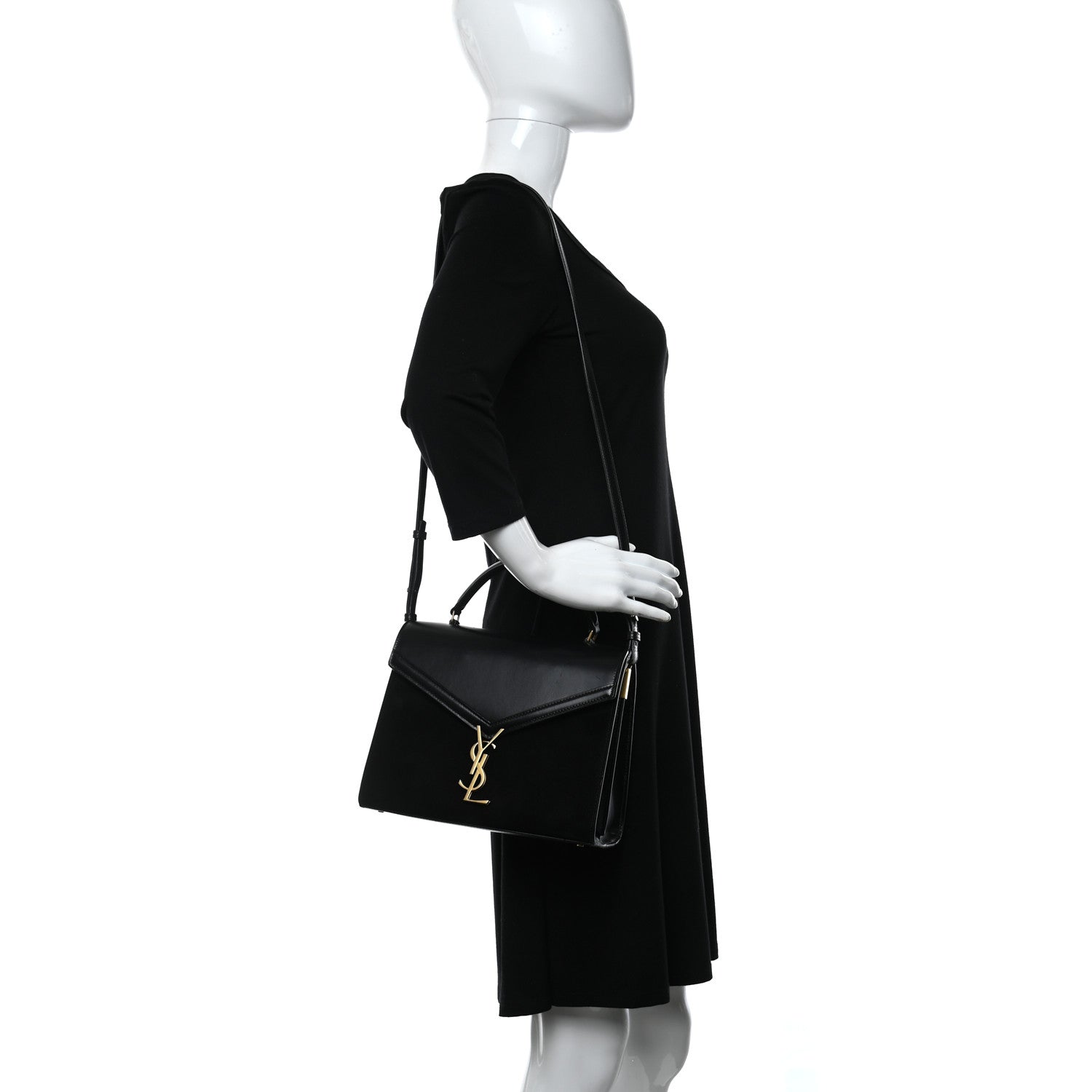 Saint Laurent Kid Scamosciato Smooth Calfskin Medium Classic Monogram Cassandra Top Handle Black Rouge Legion 2 of 11