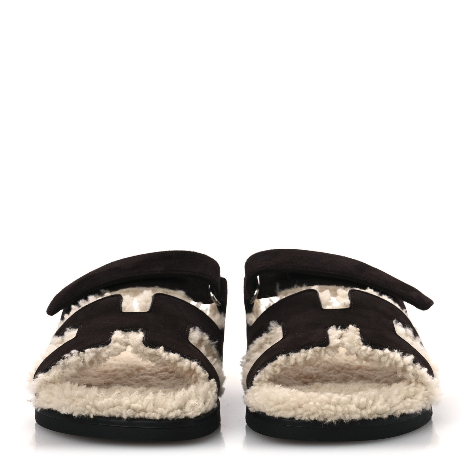Hermes Suede Goatskin Woolskin Womens Chypre Sandals 38.5 Marron Ebene 3 of 10