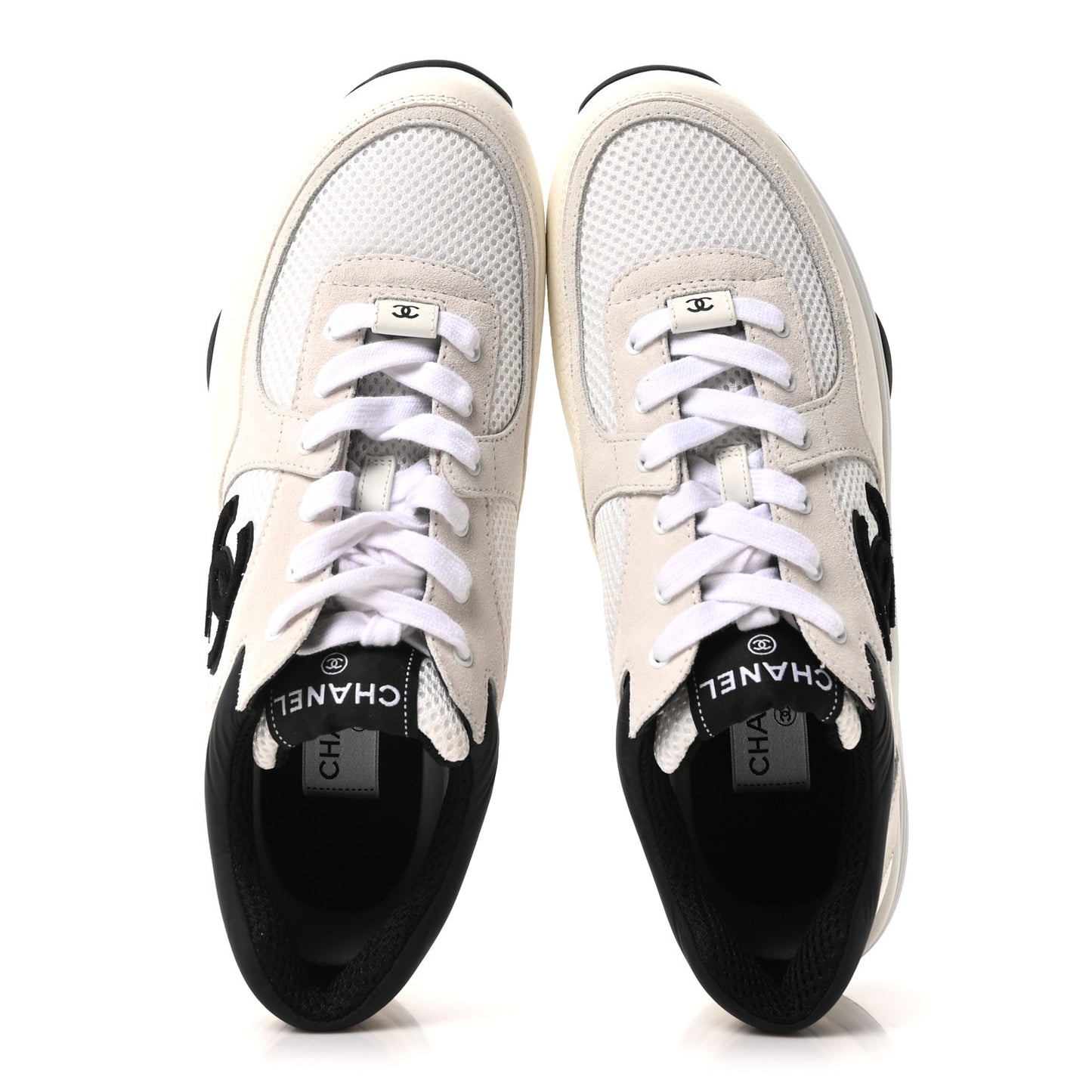 Mesh Suede Grained Calfskin Womens CC Sneakers 42 White Black