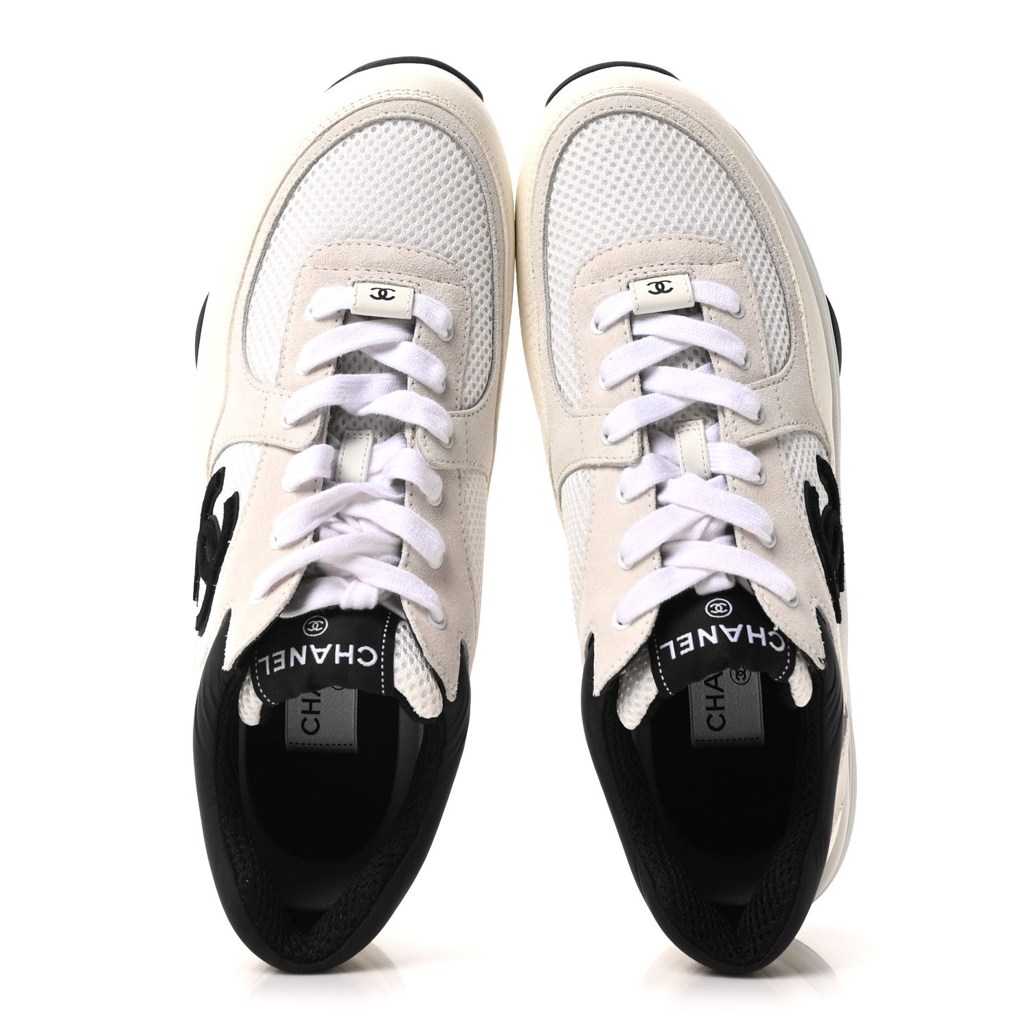Chanel Mesh Suede Grained Calfskin Womens CC Sneakers 42 White Black 2 of 10