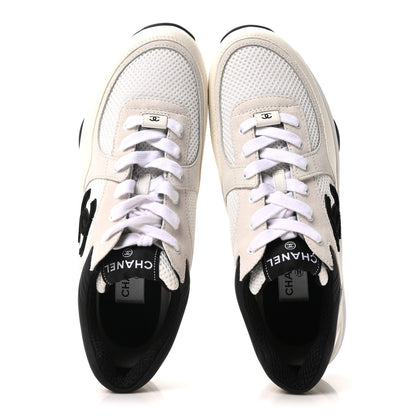 Chanel Mesh Suede Grained Calfskin Womens CC Sneakers 42 White Black 2 of 10